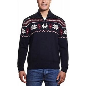 Weatherproof 1/4 Zip Navy Snowflake Cotton Holiday Men’s Sweater L